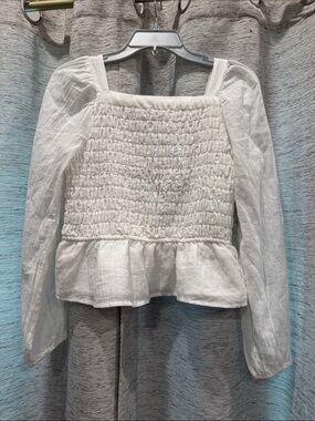 abercrombie kids White Smocked Peplum Long-Sleeve Top